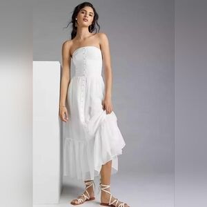 Anthropologie Mare Mare Island Flounced Strapless Maxi Dress White Size Small